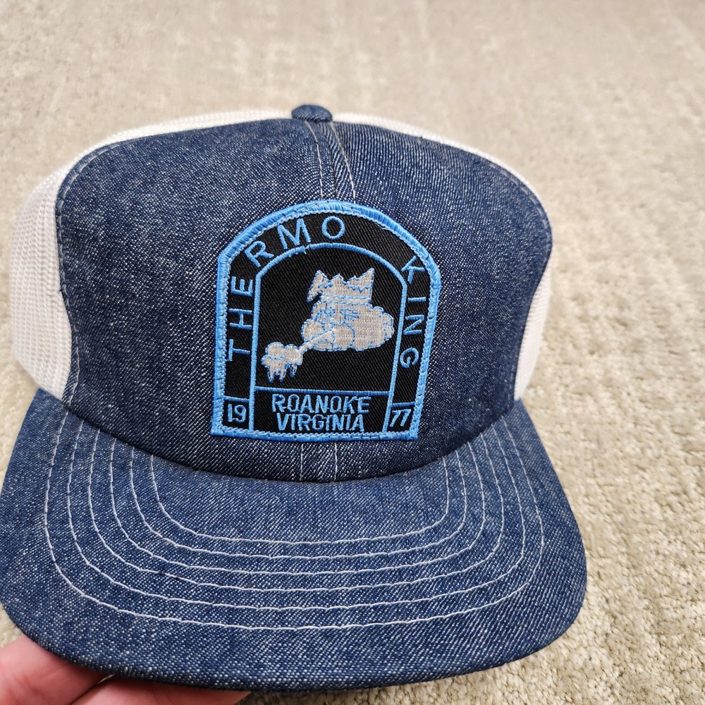 Vintage 1977 Thermo King Roanoke VA Denim Trucker Hat Cardinal Snapback Mesh